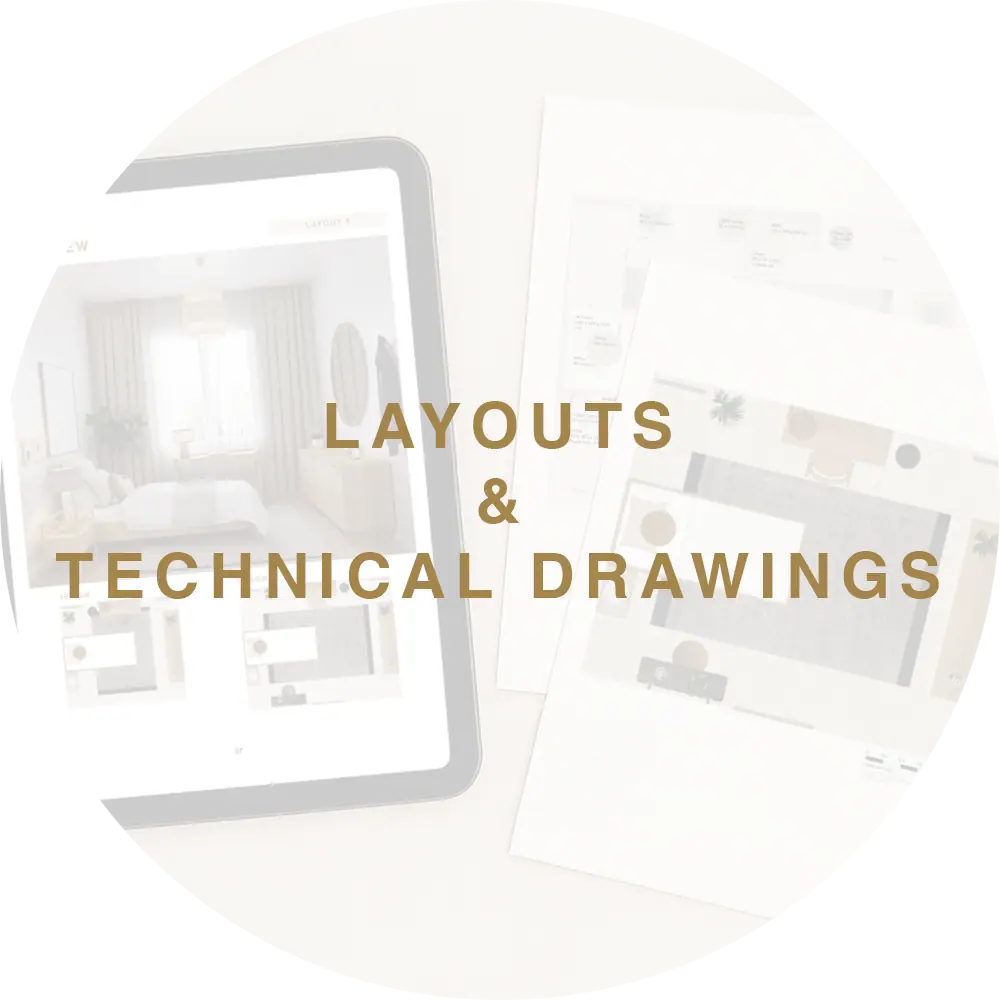 Technical drawings and layouts with text overlay on a white background