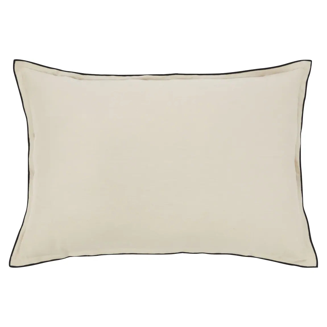 Scandinavian inspired linen cushions styled on guest room bed in neutral palette.