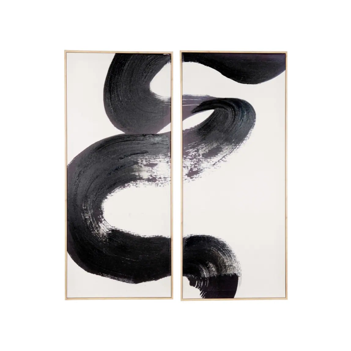 Black and white abstract artwork in wooden frame featured in Scandinavian inspired bedroom design.