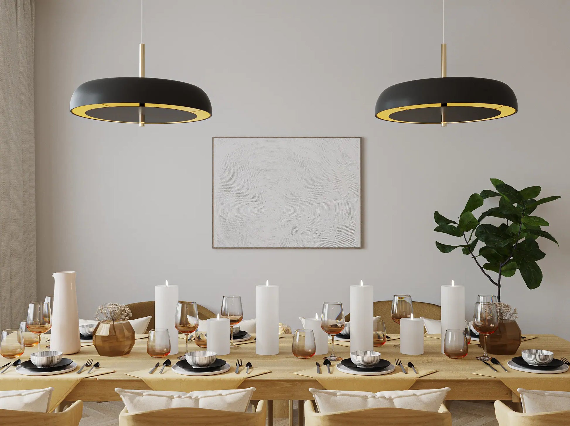 Scandi inspired dining room, with wooden details and light colour scheme.