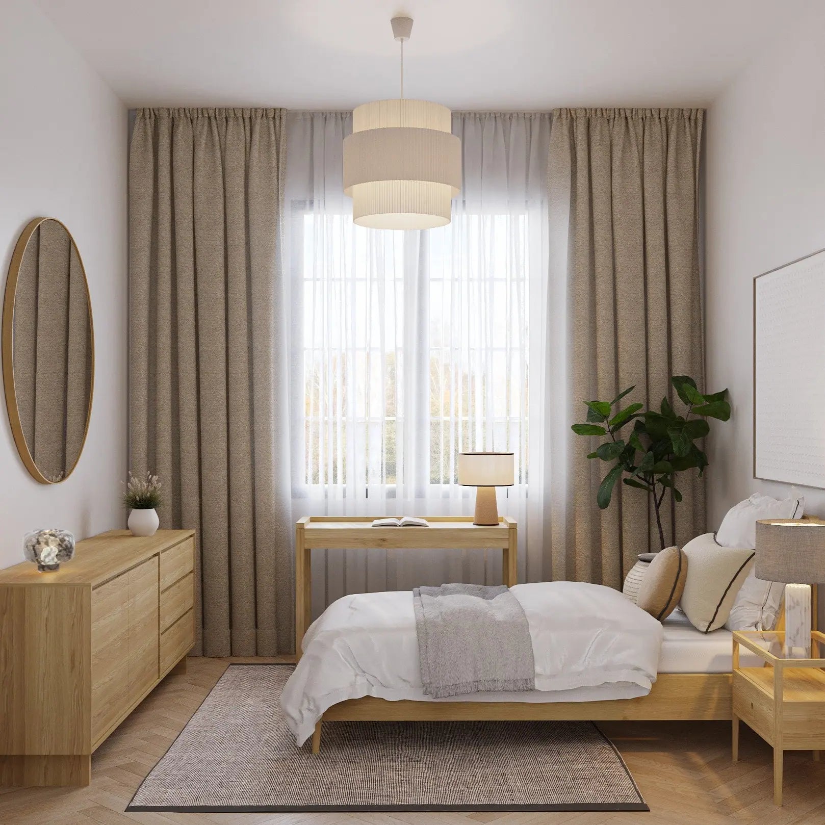 Cosy Scandinavian inspired guest/office room design in a layout for 10 sqm space.