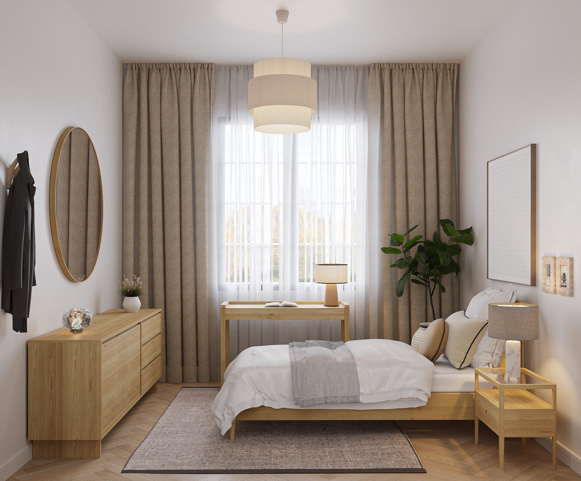 Cozy guest bedroom with Scandinavian-inspired decor and natural materials.