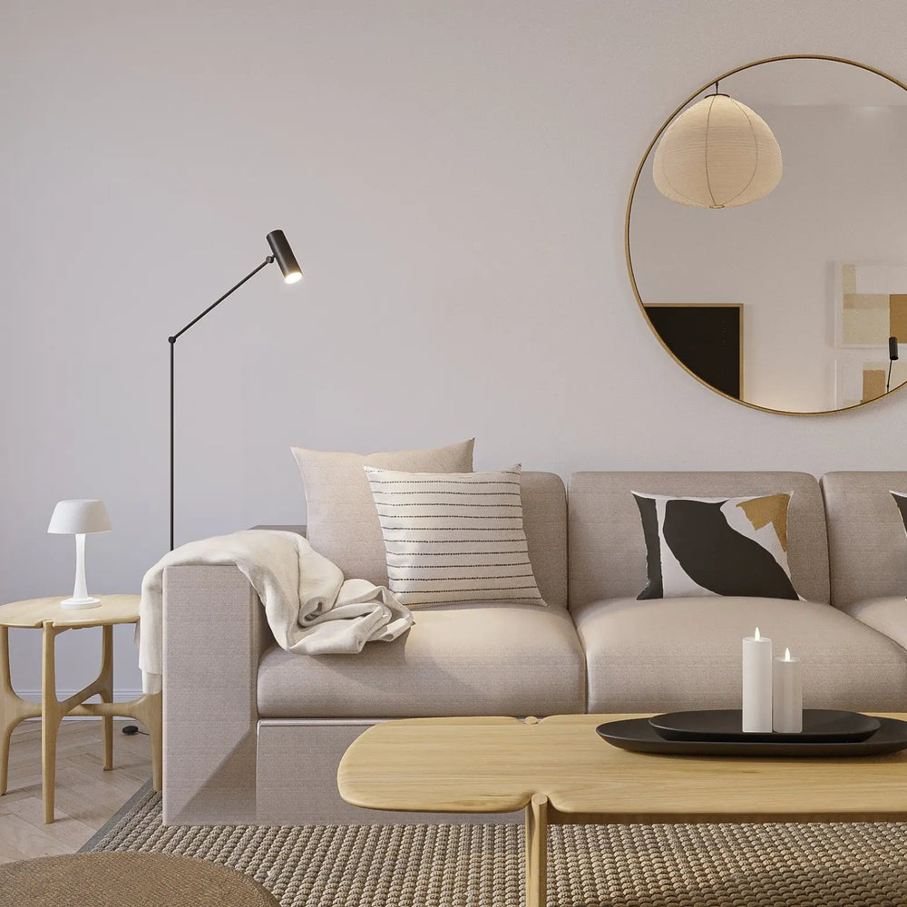 scandi inspired interior designed space, close up of living room
