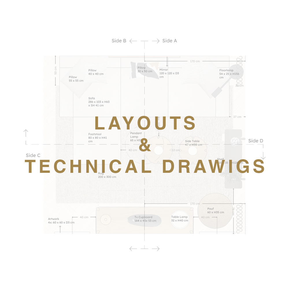 Technical floor plan and layout floor plans for Scandinavian inspired room design